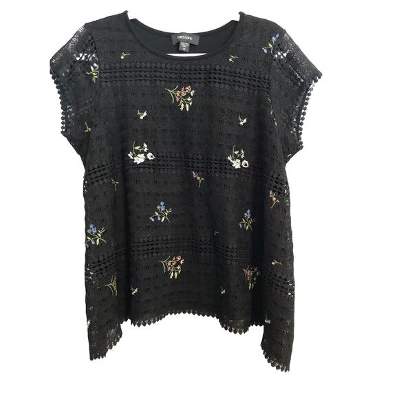 Karen Kane Tops - Karen Kane Womens Top Medium Black‎ Sheer Lace Embroidered Floral Cottagecore